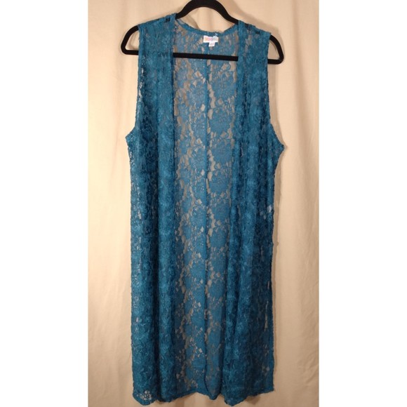 LuLaRoe "Joy" Long Lace Sleeveless Cardigan | Teal Color | Size L